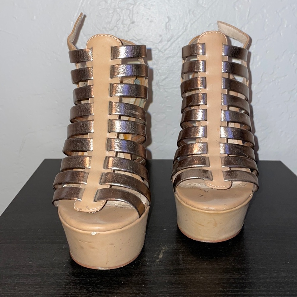 Nude and metallic platform heels